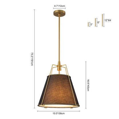 Tapered Fabric Drum Lantern Chandelier with Adjustable Height for Dining Room & Entryway
