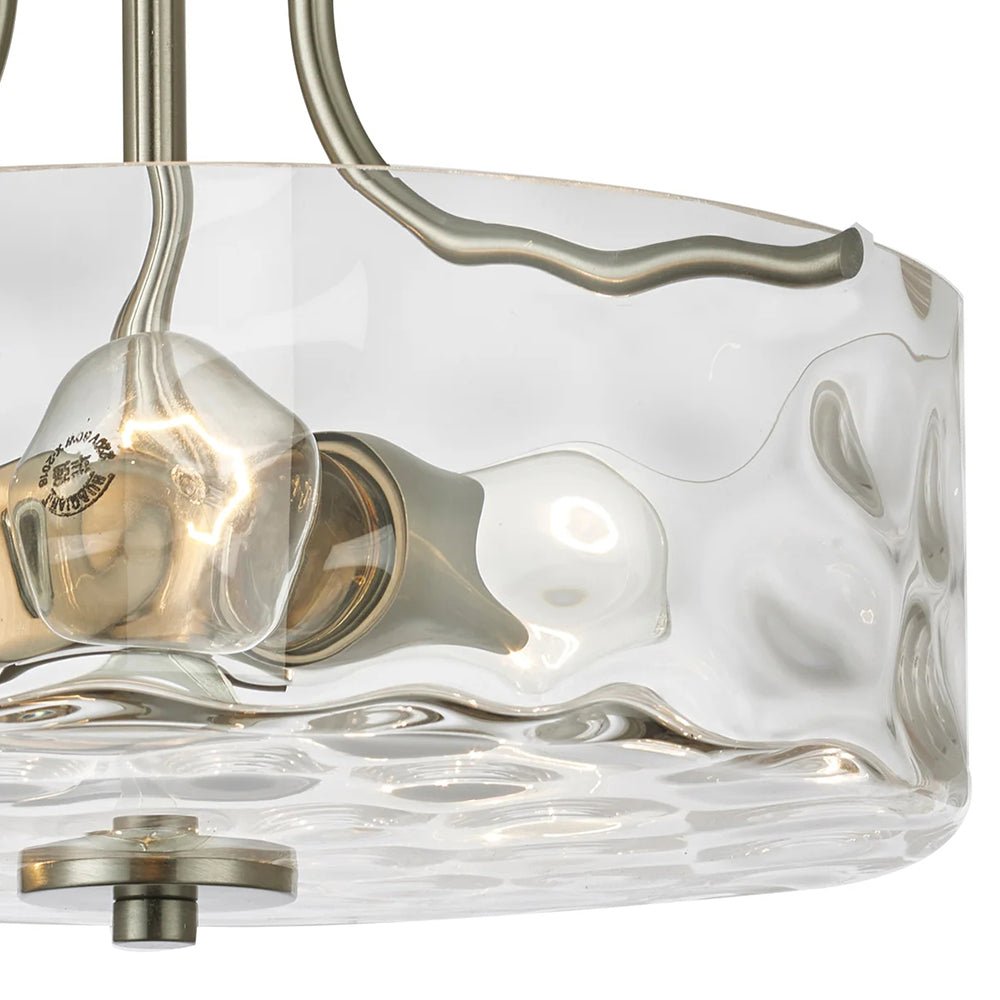 Drum Ceiling Light Fixture Textured Glass Brushed Nickel 12 Inch Semi-Flush Mount for Kitchen Bedroom Hallway Bathroom Two-Bulb Overhead Lig
