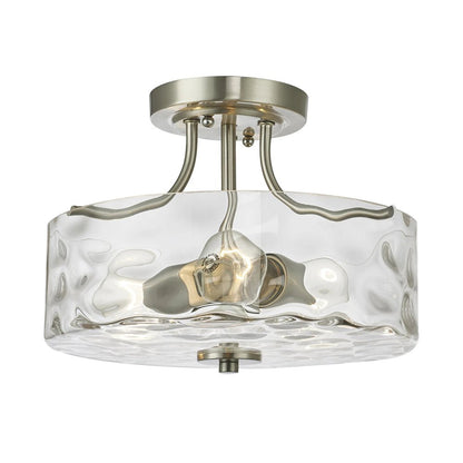 Drum Ceiling Light Fixture Textured Glass Brushed Nickel 12 Inch Semi-Flush Mount for Kitchen Bedroom Hallway Bathroom Two-Bulb Overhead Lig