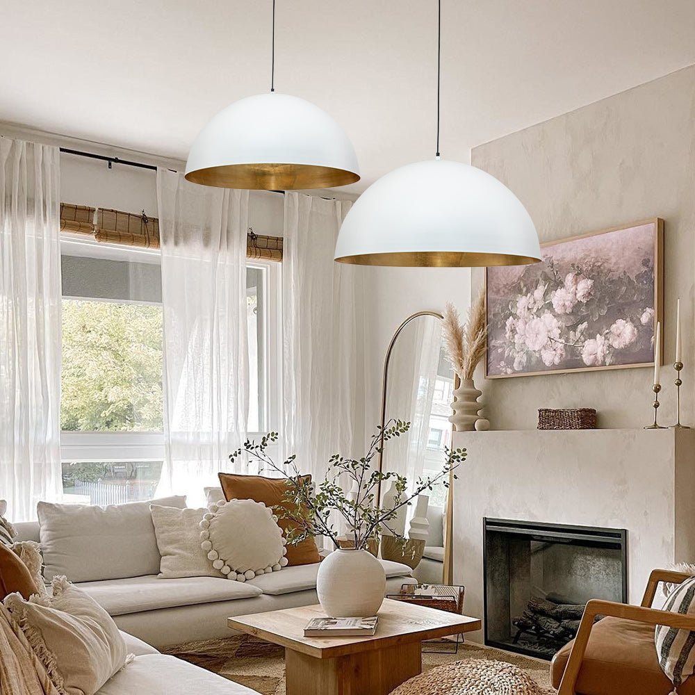 Statement Bowl Pendant Ceiling Light with Gold Interior – Adjustable Cable & Dimmable for Kitchen Island, Dining