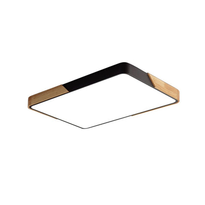 Modern Farmhouse Wood Frame Ceiling Light Fixture - Dimmable LED Low Profile Panel for Kitchen, Living Room, Bedroom - 5 Color