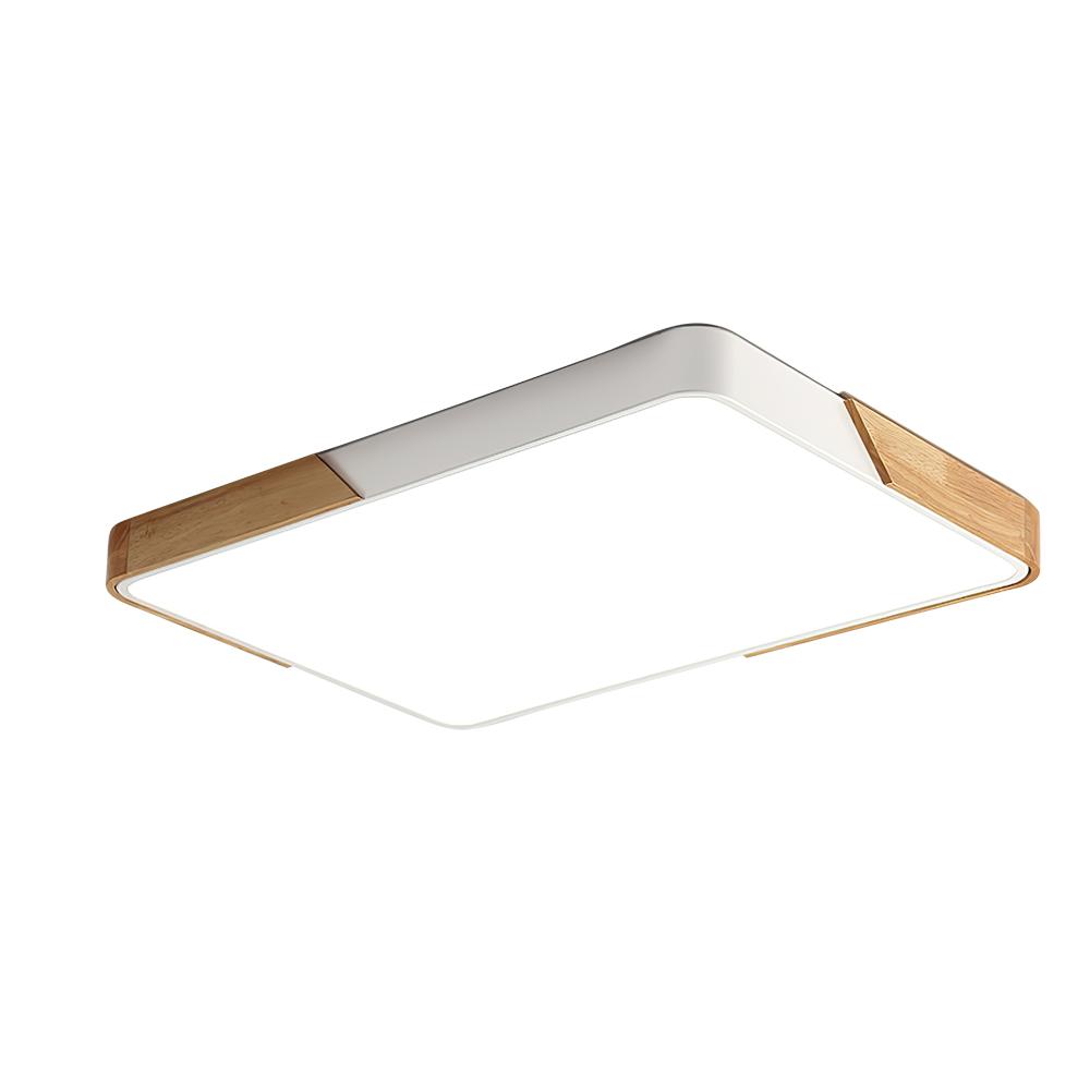 Modern Farmhouse Wood Frame Ceiling Light Fixture - Dimmable LED Low Profile Panel for Kitchen, Living Room, Bedroom - 5 Color