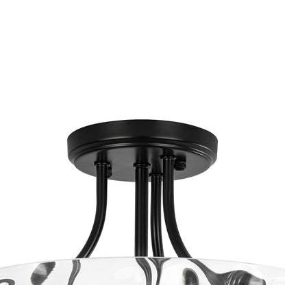 Textured Glass Semi-Flush Ceiling Light 12 Inch Round Drum for Bedrooms Bathrooms Hallways Entryways Compact Spaces Two Bulb Metal Frame Mod