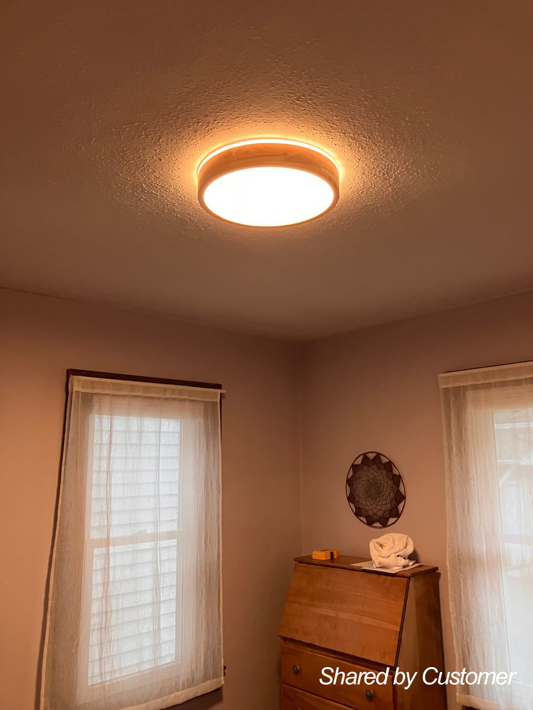Dimmable Hardwired Ceiling Light Fixture Wood Rim Acrylic Shade 5-Color Temperature Adjustable LED Module for Kitchen Bedroom Living Room