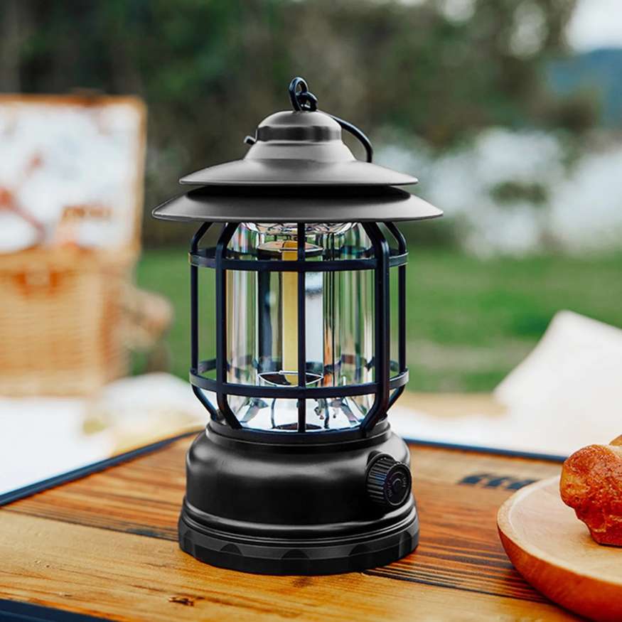 Rechargeable LED Camping Lantern Dimmable USB Portable Outdoor Light Retro Design for Tent Emergency Home Garden