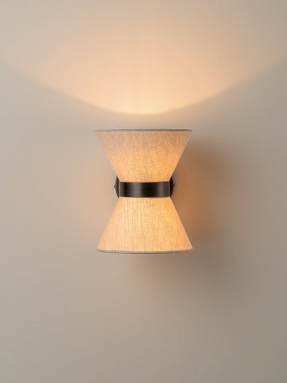 Dual-Socket Sconce with Fabric Shade and Metallic Accent for Bedrooms, Entryways, and Accent Walls