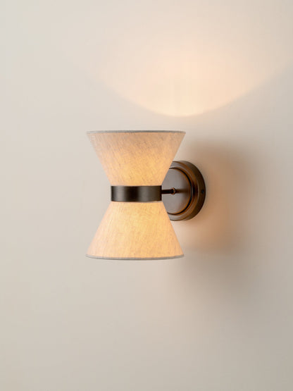 Dual-Socket Sconce with Fabric Shade and Metallic Accent for Bedrooms, Entryways, and Accent Walls