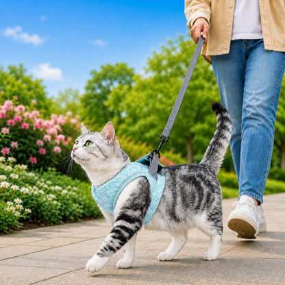Ortekor Lightweight Cat Harness & Leash Set for Outdoor Walks - Breathable Adjustable Vest for Secure, Comfortable Control