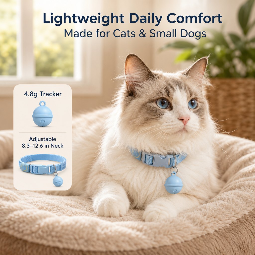 Ortekor Smart Pet Tracker Bell Collar for Cats & Small Dogs - Find Hiding Pets Faster at Home, in the Yard & on Daily Walks