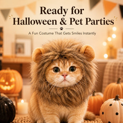 Ortekor Soft Lion Mane Pet Headpiece for Cats & Small Dogs - Easy Open-Face Costume for Halloween Photos, Pet Parties & Outdoor Fun