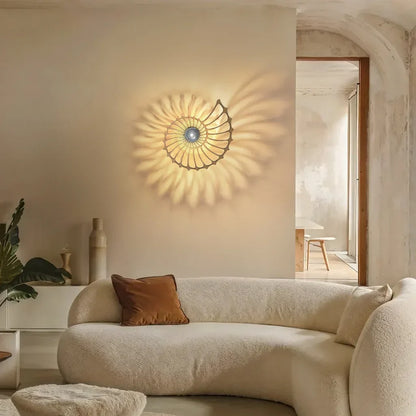 Spiral Shell Accent Sconce with LED – Handcrafted Ceramic & Wood Fixture in Gold or Black for Entryways, Bedrooms & Hallways