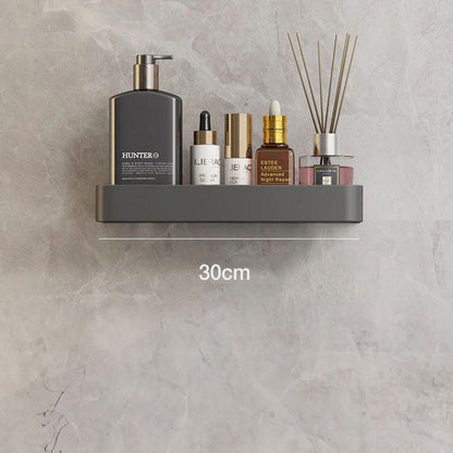 Metal Bathroom Organizer Shelf Gray 12-Inch Shower Caddy Wall-Mount Storage Rack for Shampoo Toiletries & Towels Space-Saving Modern Design