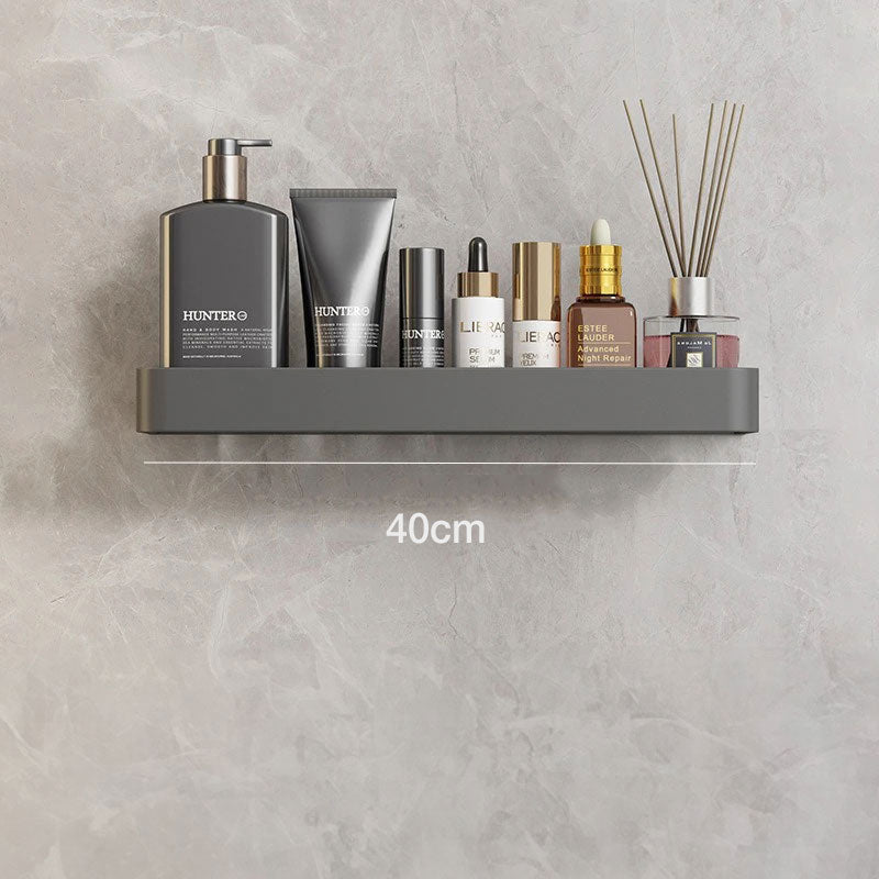Metal Bathroom Organizer Shelf Gray 12-Inch Shower Caddy Wall-Mount Storage Rack for Shampoo Toiletries & Towels Space-Saving Modern Design