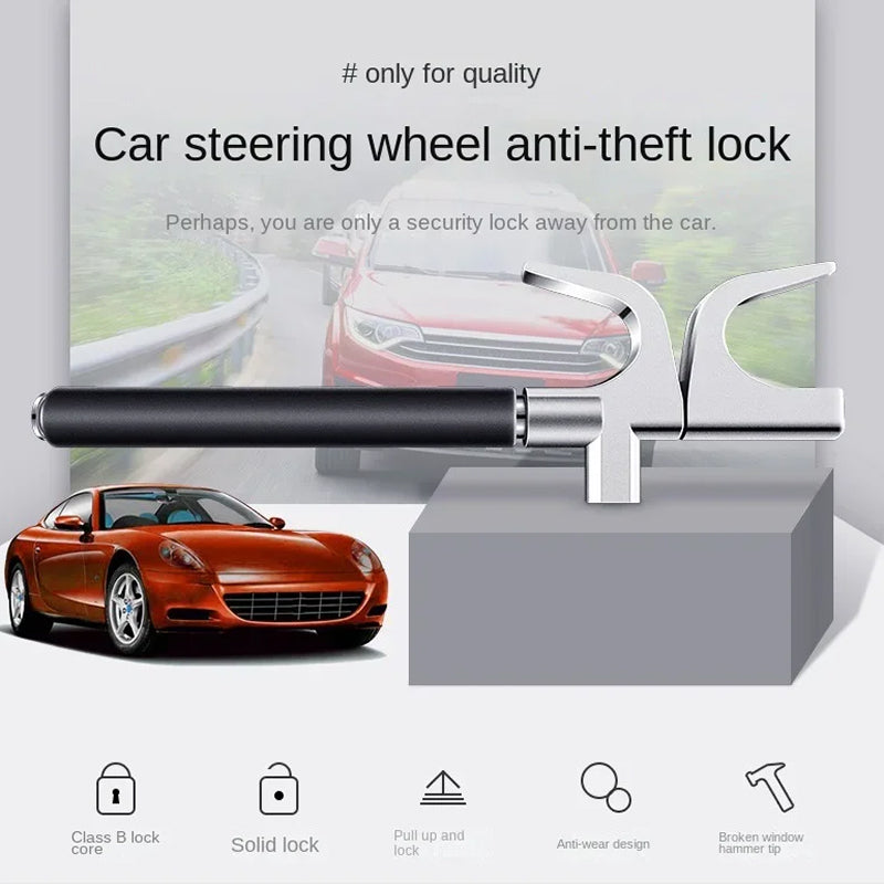 Retractable Anti-Theft Bar with Copper Core Lock & Emergency Glass Breaker for Cars, SUVs & Trucks