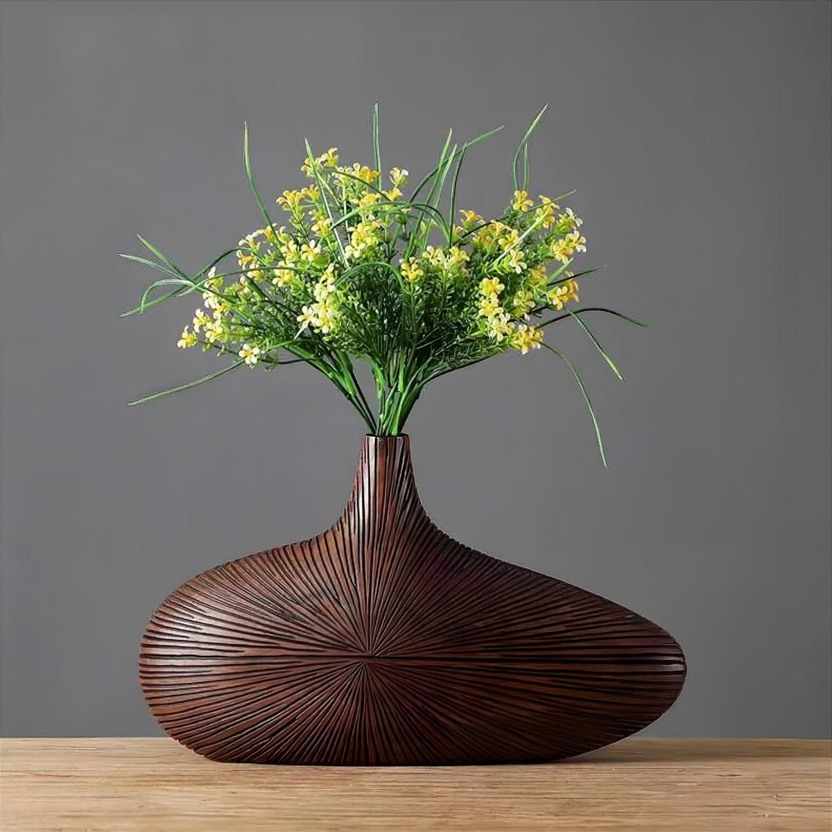 Sculptural Resin Vase 20 Inch Tall Wood Grain Finish for Dried Flowers Stems Branches Japandi Boho Minimalist Entryway Console Table Sideboa