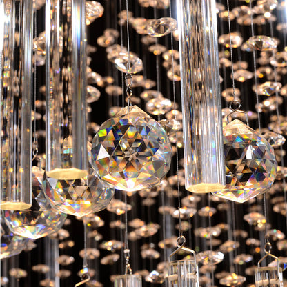 Tiered Crystal Chandelier with Cascading Glass Drops for Foyer, Staircase & High Ceilings – Adjustable Height Modern Lighting Fixture