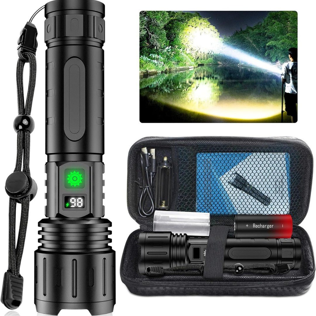 Rechargeable High-Output Tactical Flashlight with USB Power Bank – 5-Mode Zoomable LED Torch for Camping, Emergencies & Outdoor Adventures
