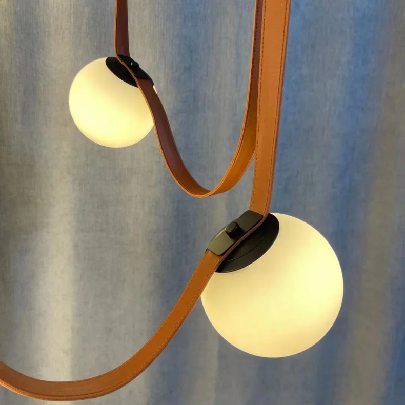 Frosted Glass Globe Hanging Light with Leather Cord Suspension for Dining Room & Living Room | Adjustable Height Ceiling Fixture | E27 Socke