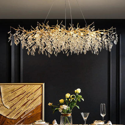 Rectangular Crystal Chandelier with G9 LED Bulbs for Dining Room & Living Room Gold or Silver Finish Modern Overhead Fixture