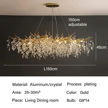 Rectangular Crystal Chandelier with G9 LED Bulbs for Dining Room & Living Room Gold or Silver Finish Modern Overhead Fixture