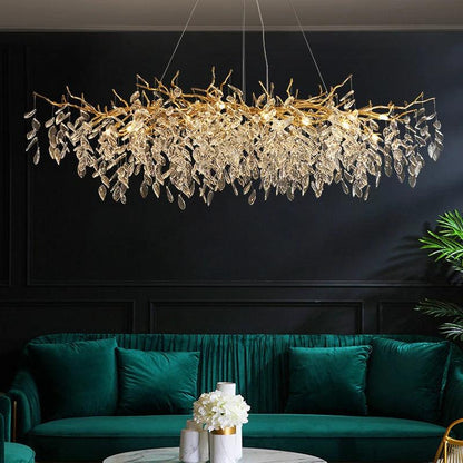 Crystal Ceiling Fixture LED Linear Bar Chandelier Dining Room Gold Silver Hanging Light Modern Luxury Island Lighting for Living Spaces
