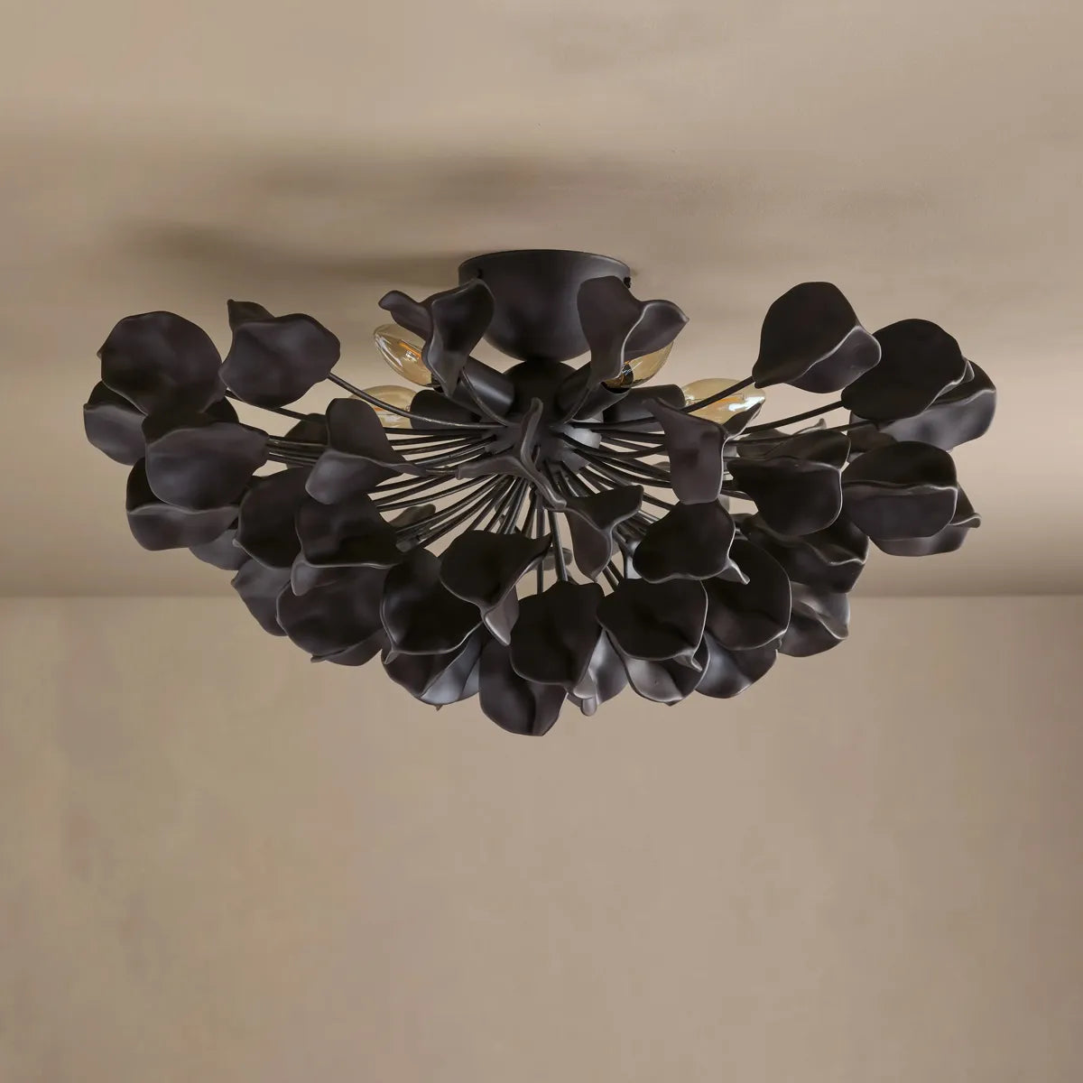 Ceramic Petal Flush Mount Ceiling Light with Handcrafted Leaves – 5-Light Fixture for Living Room, Dining Room & Bedroom – Dimmable E12