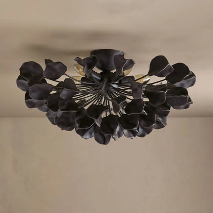 Ceramic Petal Flush Mount Ceiling Light with Handcrafted Leaves – 5-Light Fixture for Living Room, Dining Room & Bedroom – Dimmable E12