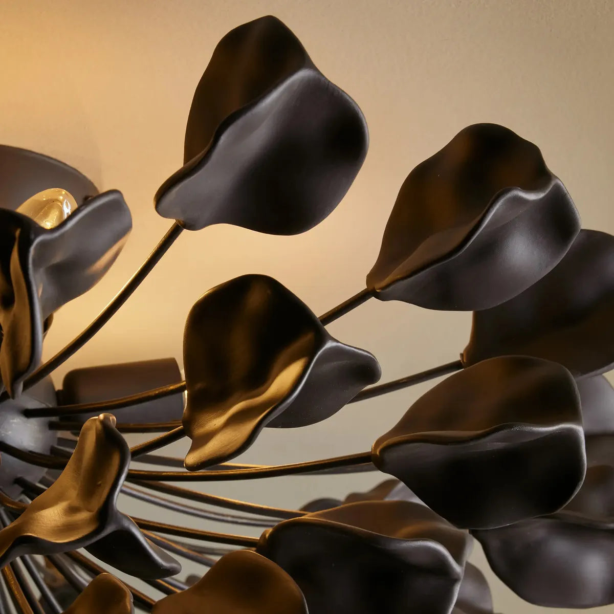 Ceramic Petal Flush Mount Ceiling Light with Handcrafted Leaves – 5-Light Fixture for Living Room, Dining Room & Bedroom – Dimmable E12