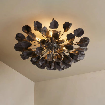 Ceramic Petal Flush Mount Ceiling Light with Handcrafted Leaves – 5-Light Fixture for Living Room, Dining Room & Bedroom – Dimmable E12