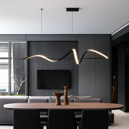 Adjustable Hanging Fixture with Wave Silhouette for Eating Areas and Open Layouts – Aluminum Suspended Island Illumination with Touch and Re