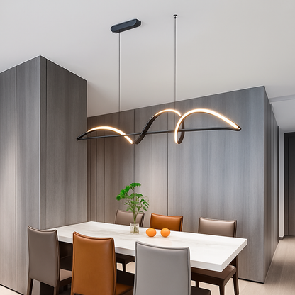 Linear LED Hanging Light for Dining Room Black Alloy Dimmable Ceiling Fixture 162-323 sq ft Coverage Modern Wave Design for Kitchen Island L