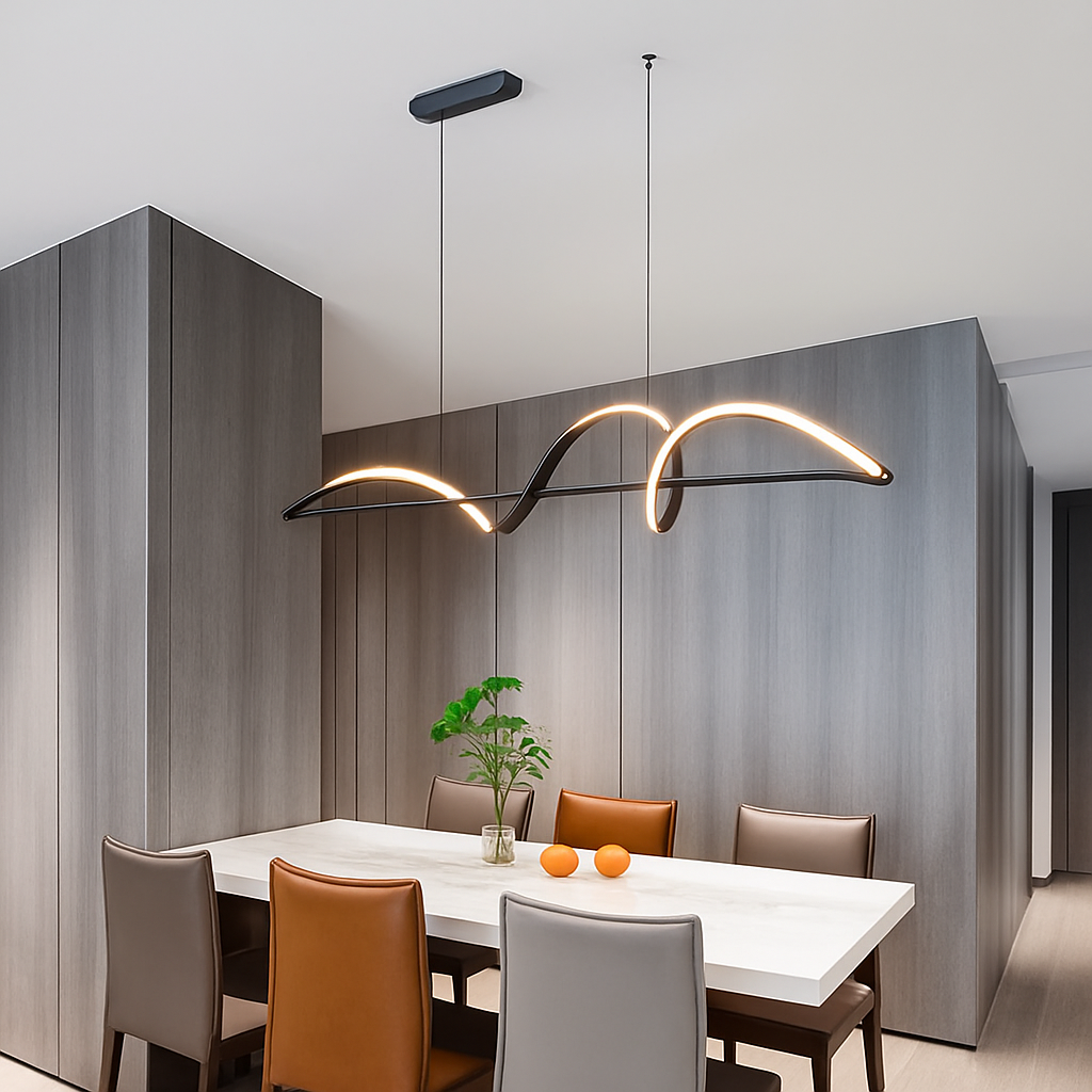 Adjustable Hanging Fixture with Wave Silhouette for Eating Areas and Open Layouts – Aluminum Suspended Island Illumination with Touch and Re