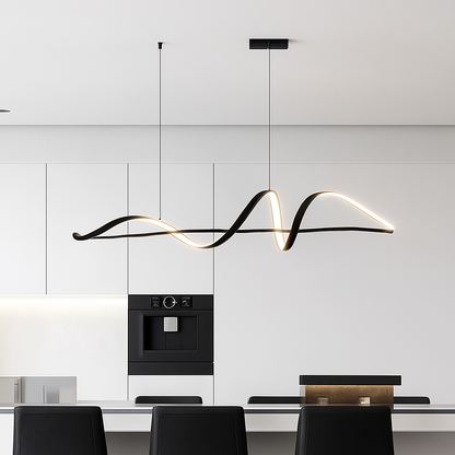 Adjustable Hanging Fixture with Wave Silhouette for Eating Areas and Open Layouts – Aluminum Suspended Island Illumination with Touch and Re