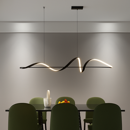 Adjustable Hanging Fixture with Wave Silhouette for Eating Areas and Open Layouts – Aluminum Suspended Island Illumination with Touch and Re