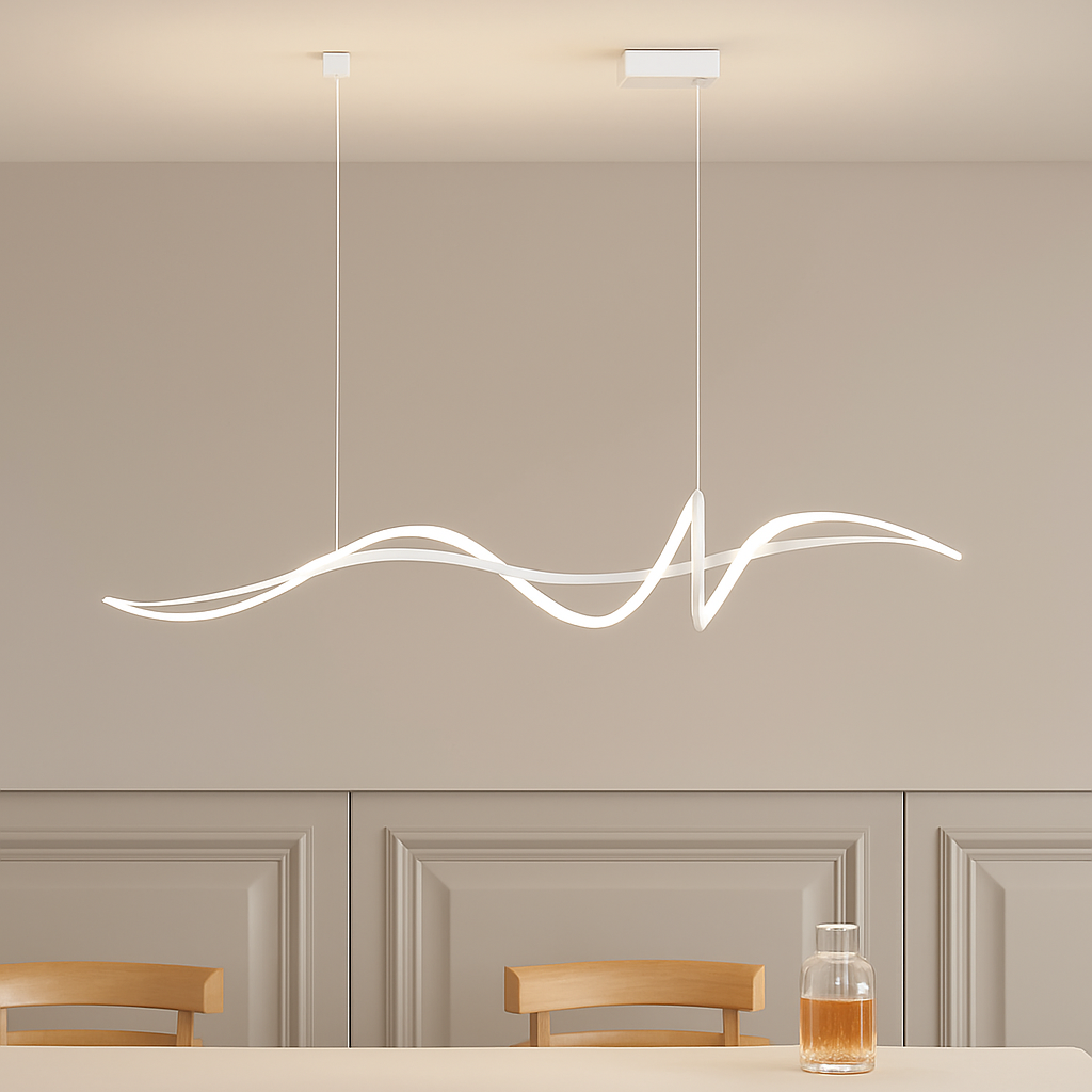 Linear LED Hanging Light for Dining Room Black Alloy Dimmable Ceiling Fixture 162-323 sq ft Coverage Modern Wave Design for Kitchen Island L