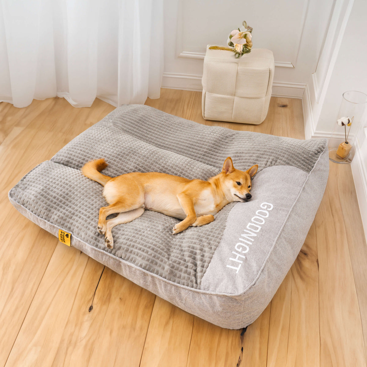 Plush Cushion Sleeping Mat for Large Dogs with Bolster Support Gray Brown 47 inches Indoor Pet Lounger Machine Washable Cover