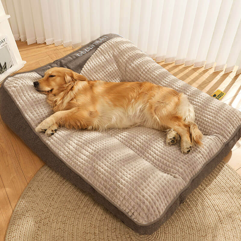 Plush Cushion Sleeping Mat for Large Dogs with Bolster Support Gray Brown 47 inches Indoor Pet Lounger Machine Washable Cover