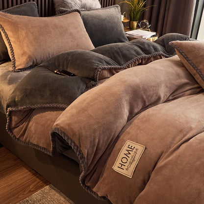 Soft Fleece Comforter Cover Set Winter Warm Bedding Queen King Gray Pink Beige Black for Bedroom Cold Weather Cozy Night Sleep
