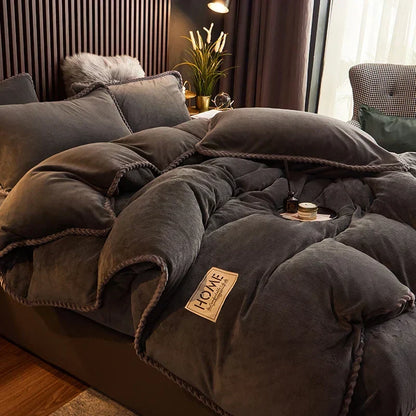 Soft Fleece Comforter Cover Set Winter Warm Bedding Queen King Gray Pink Beige Black for Bedroom Cold Weather Cozy Night Sleep
