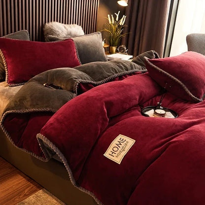 Soft Fleece Comforter Cover Set Winter Warm Bedding Queen King Gray Pink Beige Black for Bedroom Cold Weather Cozy Night Sleep