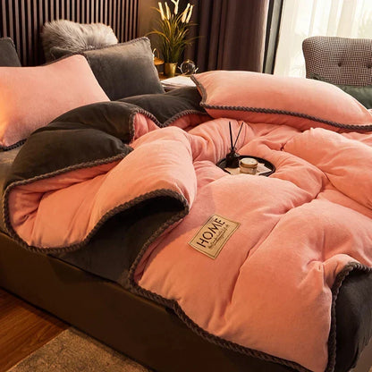 Soft Fleece Comforter Cover Set Winter Warm Bedding Queen King Gray Pink Beige Black for Bedroom Cold Weather Cozy Night Sleep