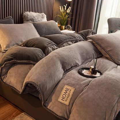 Soft Fleece Comforter Cover Set Winter Warm Bedding Queen King Gray Pink Beige Black for Bedroom Cold Weather Cozy Night Sleep