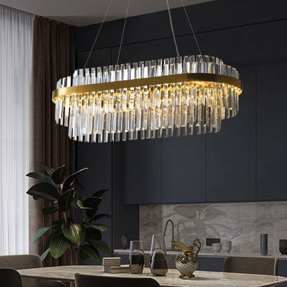 Cascading K9 Crystal Chandelier with Warm LED Light – Multi-Tiered Statement Fixture for Dining Room, Entryway & Living Space