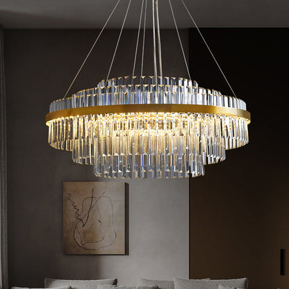 Cascading K9 Crystal Chandelier with Warm LED Light – Multi-Tiered Statement Fixture for Dining Room, Entryway & Living Space