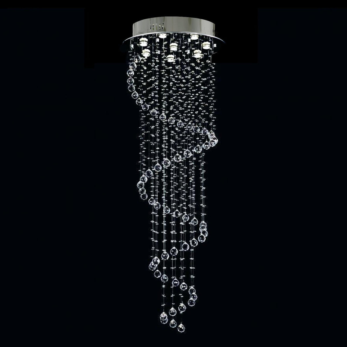 Hanging Raindrop Chandelier with Multi-Tier Clear Faceted Beads & Polished Metal Canopy for Foyer & Stairwell