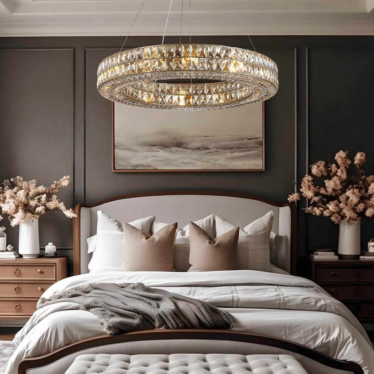 Double-Ring Crystal Chandelier in Gold or Silver Finish – Contemporary Candelabra-Style Hanging Light for Dining Room & Kitchen Island – 3