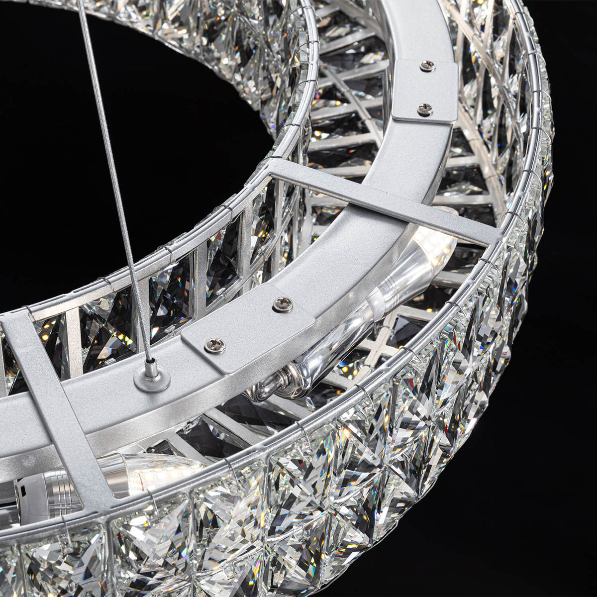 Double-Ring Crystal Chandelier in Gold or Silver Finish – Contemporary Candelabra-Style Hanging Light for Dining Room & Kitchen Island – 3