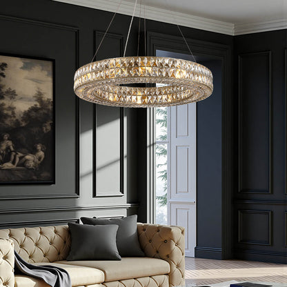 Double-Ring Crystal Chandelier in Gold or Silver Finish – Contemporary Candelabra-Style Hanging Light for Dining Room & Kitchen Island – 3