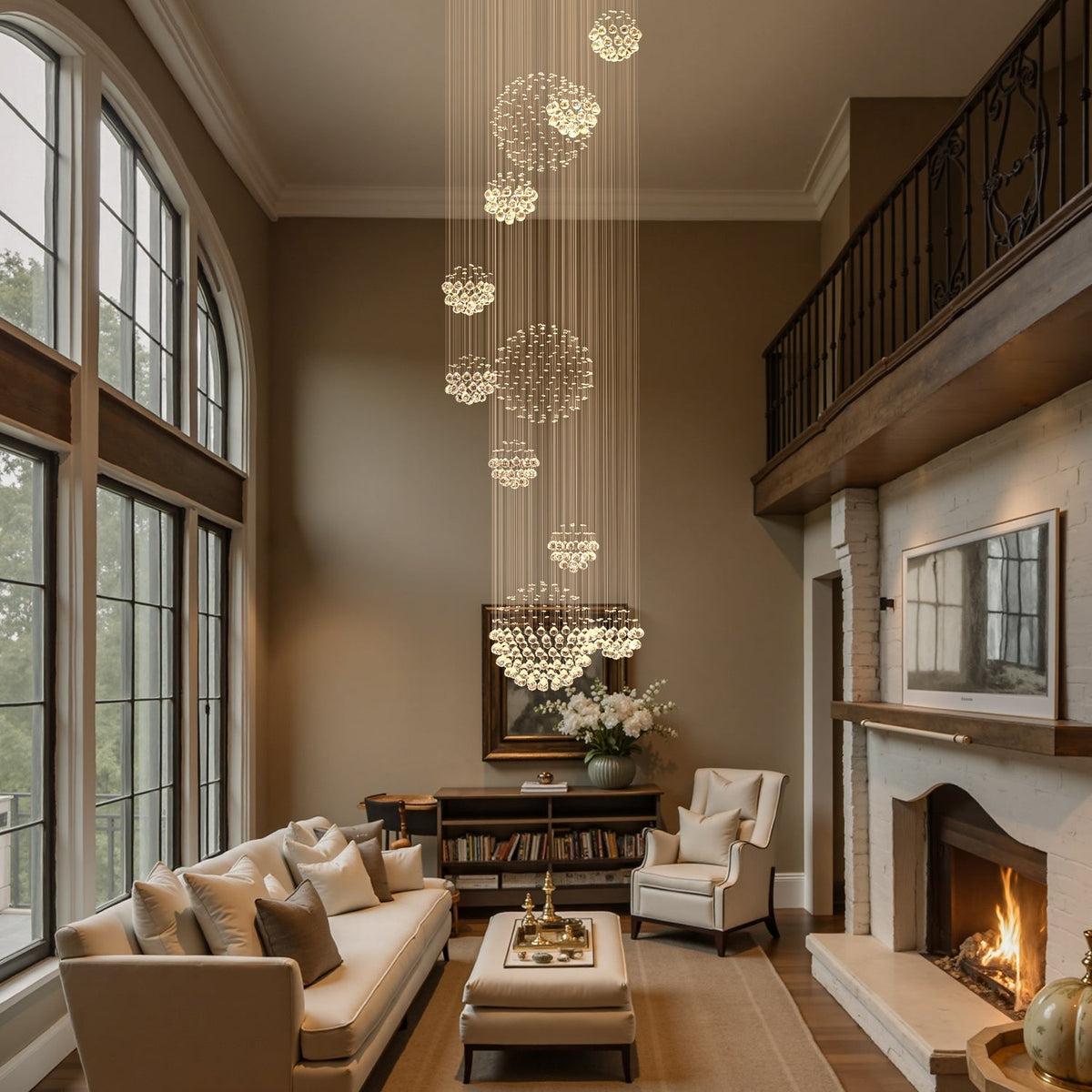 Spiral Raindrop Crystal Pendant Light 120 in Drop Chrome Multi-Tier Fixture for High Ceilings Entryways Double-Height Foyers Stairwells