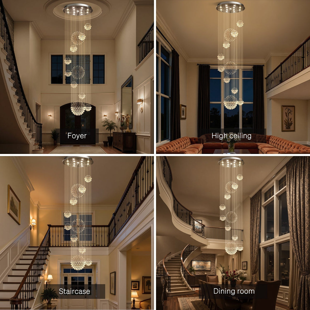 Spiral Raindrop Crystal Pendant Light 120 in Drop Chrome Multi-Tier Fixture for High Ceilings Entryways Double-Height Foyers Stairwells